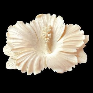 Vintage Museum Quality Hand Carved  Bovine Bone Hibiscus Flower Brooch